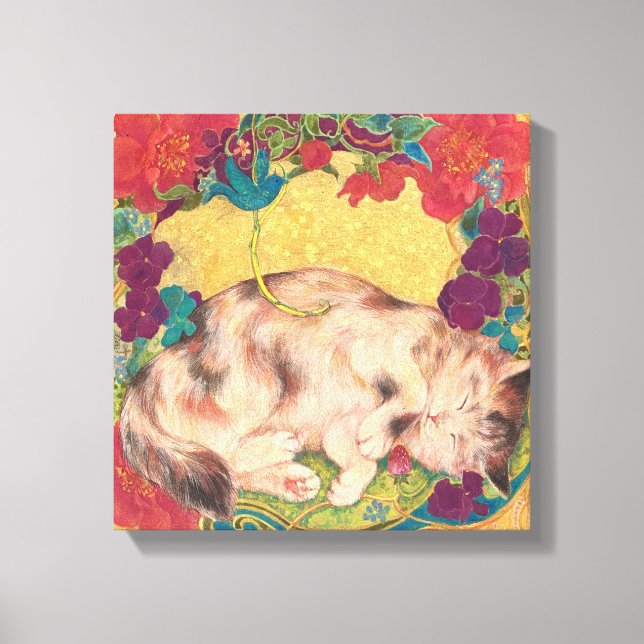 Toile  Golden Nap: Feline Serenity in Bloom (Recto)