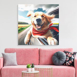 Toile Golden Retriever dans la fenêtre de voiture