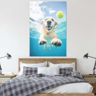 Toile Golden Retriever Diving Tennis Ball Sous l'eau