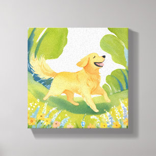 Toile Golden Retriever heureux   Peinture à l'aquarelle 