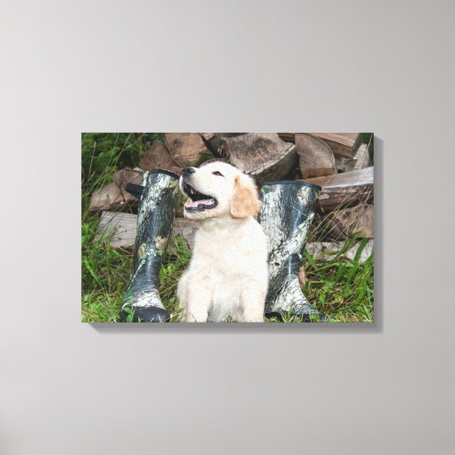 Toile Golden Retriever Puppy et Chasse Boots (Recto)