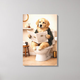 Toile Golden Retriever Reading Newspaper Bathroom Humor