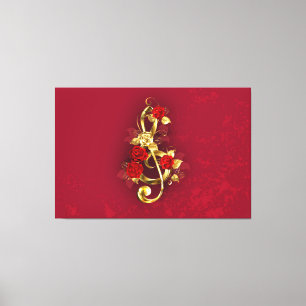 Toile Golden Treble Clef avec fleurs Roses