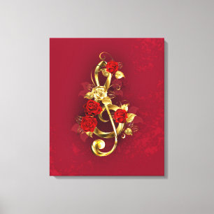 Toile Golden Treble Clef avec fleurs Roses