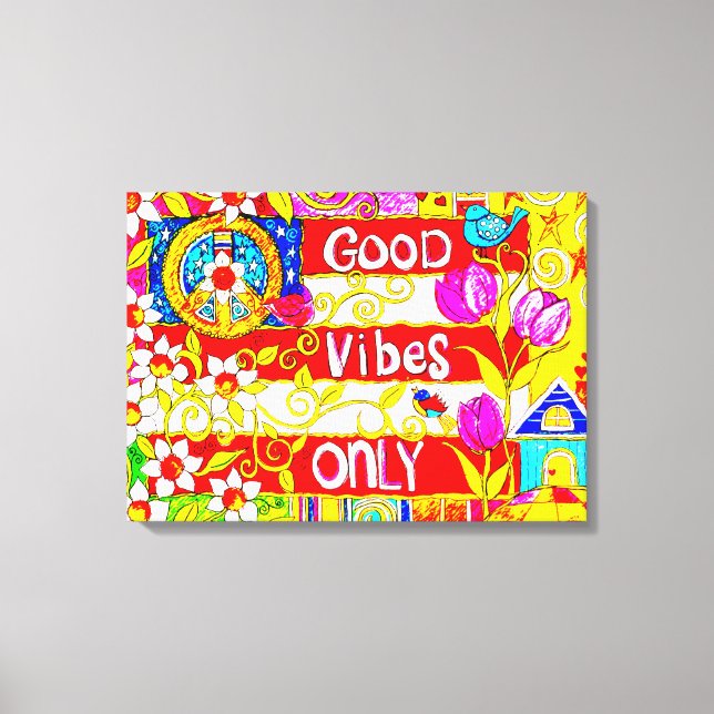 Toile Good Vibes seulement, Panneau de Paix, Drapeau, Ma (Recto)
