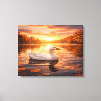 Toile Goose Floating on a Misty Lake