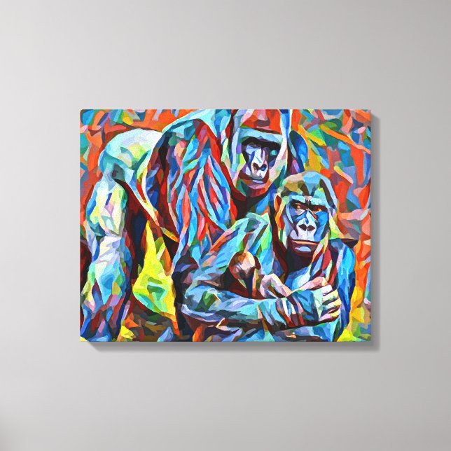 Toile Gorilla Ape Famille Animaux Abstraits Faune Art (Recto)