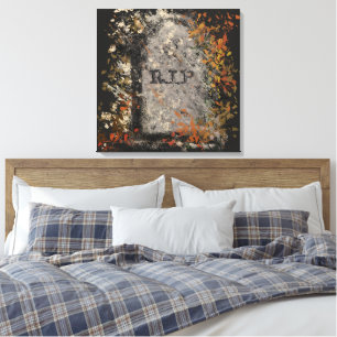 Toile Gothique Vintage R.I.P. Headstone Et Feuilles Auto