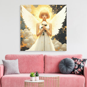 Toile Grâce Céleste Joli Ange et Rose