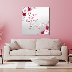 Toile Graced Bienheureux Aimé Favorisé Art Floral Rose