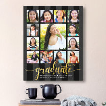 Graduation K-12 Photo Collage Black Gold Script