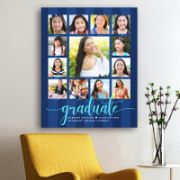 Graduation K-12 Photo Collage Navy Blue Script