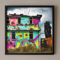 Graffiti rose et Turquoise | Maison abandonnée