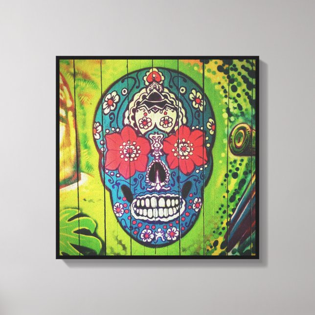 Toile Graffiti SKULL crâne à motifs floraux (Recto)