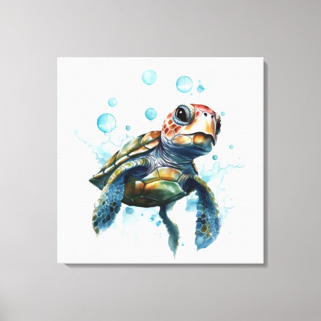 Toile Grande Bébé Sea Turtle Aquarelle Art (Recto)