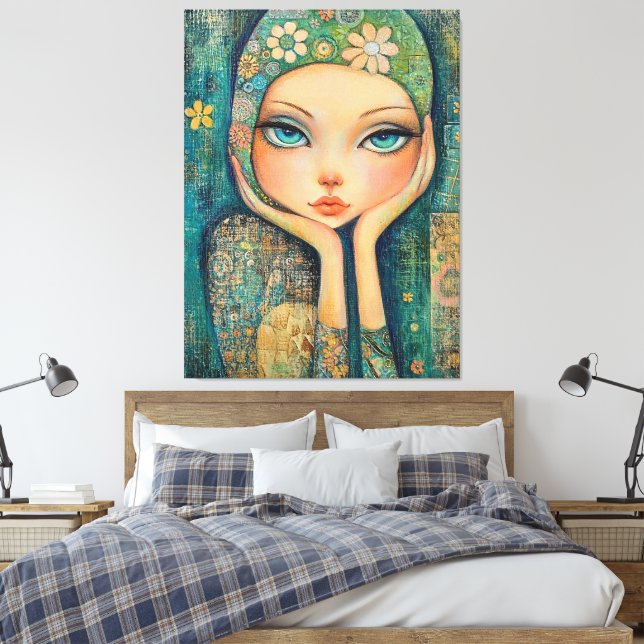 TOILE GRANDE FILLE YEUX BLANC TOILETTE IMPRIMER ART (Insitu(Chambre))