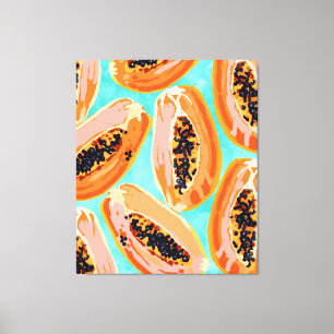 Toile Grande Peinture aquarelle Papaya, Fruits tropicaux