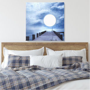 Toile Grande Pleine lune à la fin de Ocean Pier