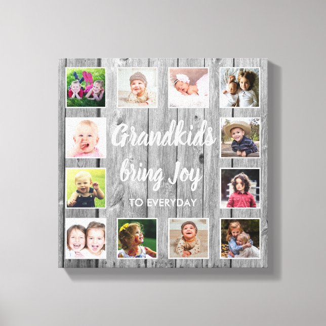Toile Grandkids Citation Rustic Grey Wood 12 Photo Colla (Recto)