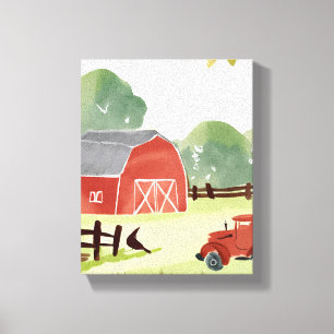 Toile Grange rouge   Peinture aquarelle de tracteur de f