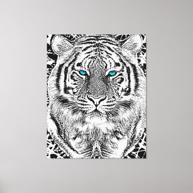 Toile Graphique de tigre noir et blanc aux yeux bleus (Recto)