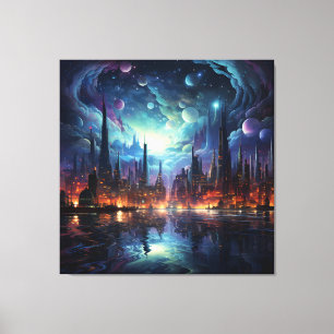Toile Gratte-ciel Cosmologique Futuriste Metropolis
