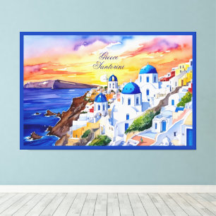 Toile Grèce Santorini Aquarelle Croquis mer Egée  