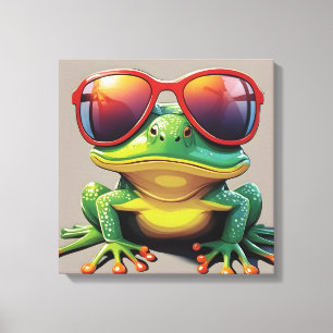 Toile Grenouille drôle avec lunettes de soleil