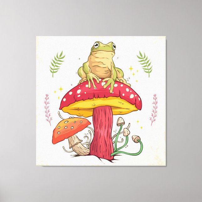 Toile Grenouille et champignons Vintages personnalisable (Recto)