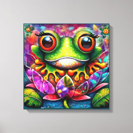 Toile Grenouille Whimsical Peinture Abstraite Art Floral