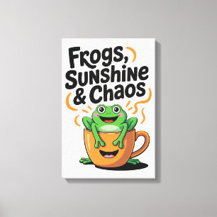 Toile Grenouilles, soleil et chaos - Cute Frog en Coffee