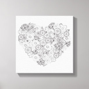 Toile Griffonnage floral 6 de coeur