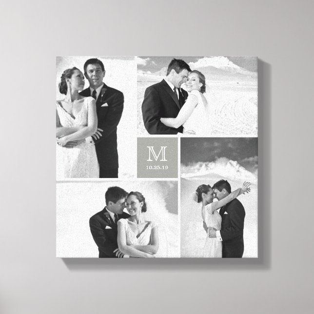 Toile Gris Carré Grille Monogramme Mariage 4 Photo Colla (Recto)