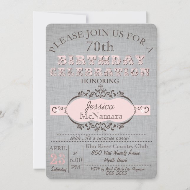 Toile grise élégante et invitation rose (Devant)