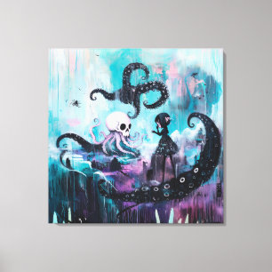 Toile Guérisseur Octopus Skull Magique Witchy Goth AI Ar