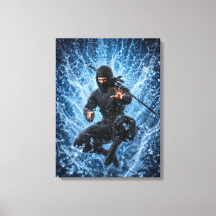 Toile Guerrier Ninja dans l'eau, œuvre d'art japonaise m
