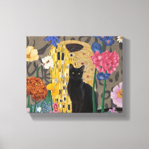 Toile Gustav Klimt Chat Noir Floral, Éclectique Vintage