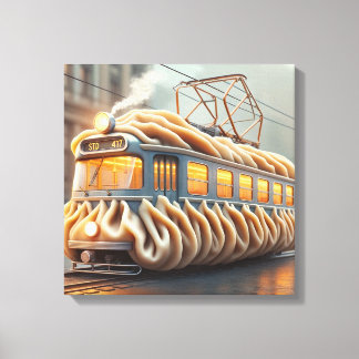 Toile Gyoza Tram – Surreal Japanese Food Train Canvas Pr