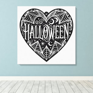 Toile Halloween Cœur, Cœur Noir en Forme, Vacances