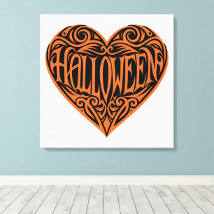 Toile Halloween Cœur, Cœur Orange, Vacances