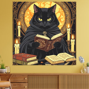 Toile Halloween en reliure cartonnée Un félin lisant des