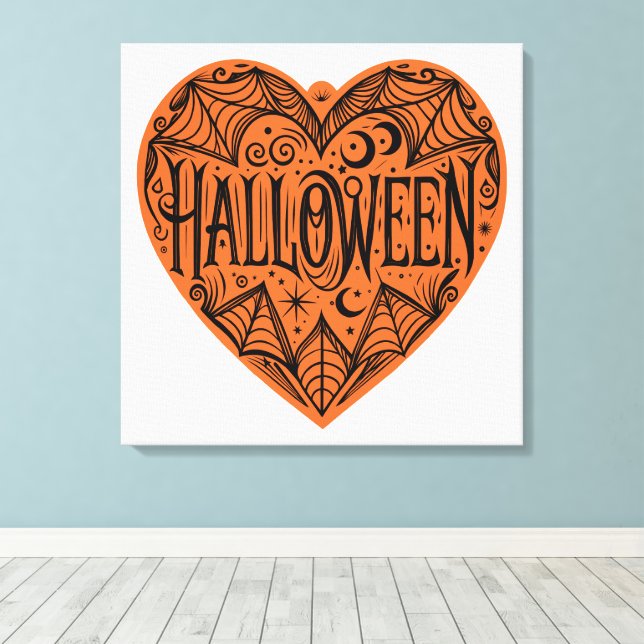 Toile Halloween Heart, Orange Heart Shape, Holiday (Insitu (Plancher de Bois))