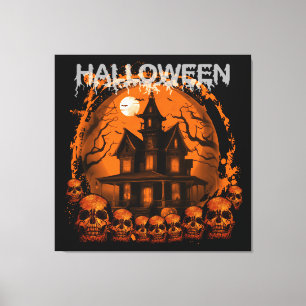 TOILE HALLOWEEN MAISON HANTÉE ÉPRAVANTABLE CRÂNES