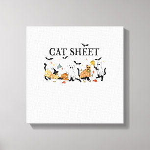 Toile Halloween Mignons Chats Feuille En Costume Fantôme