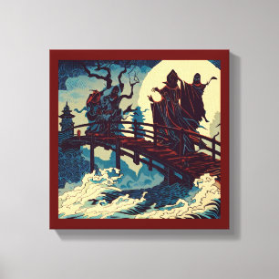 Toile Halloween - Pont Hanté Gravure sur Bois 1