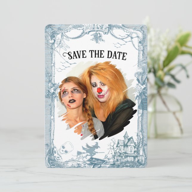 Toile Halloween Save the Date Foto Einladung (Stehend Vorderseite)