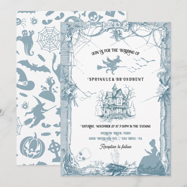 Toile Halloween-Schlosshochzeit Einladung (Vorne/Hinten)