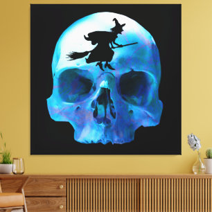Toile Halloween sorcière et crâne