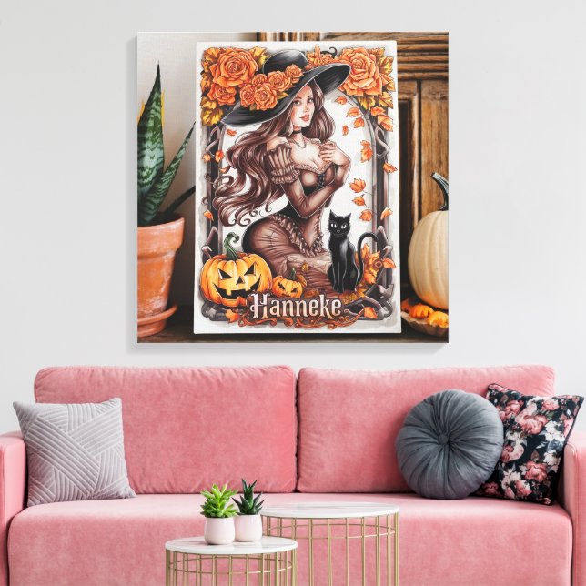 Toile Halloween Wall Art : Femme avec Casquette noir et  (Insitu(Salon))