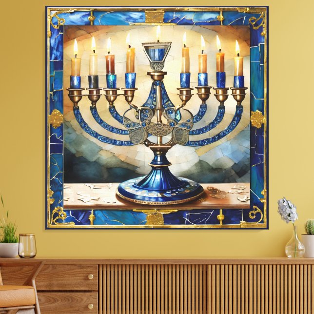 Toile Hanoukka bleue Menorah (Insitu(Salon))